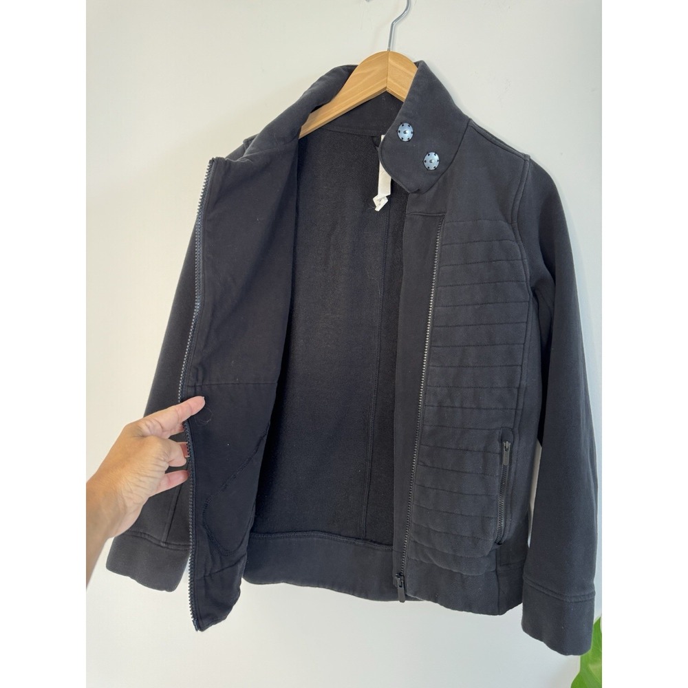 Lululemon Fleece Be True Moto Jacket Womens Size 2 Black Asymmetric Zip Quilted - Picture 2 of 13